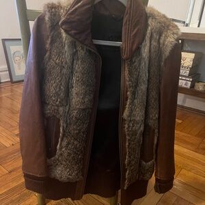 Mackage Brown Leather Jacket with Faux Fur